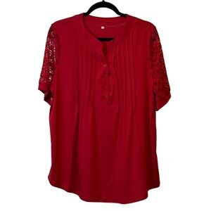 NWOT SHEIN Set/2 Lace Sleeve Pintuck Button Up Top Blouse Shirt, Plus Size 1X